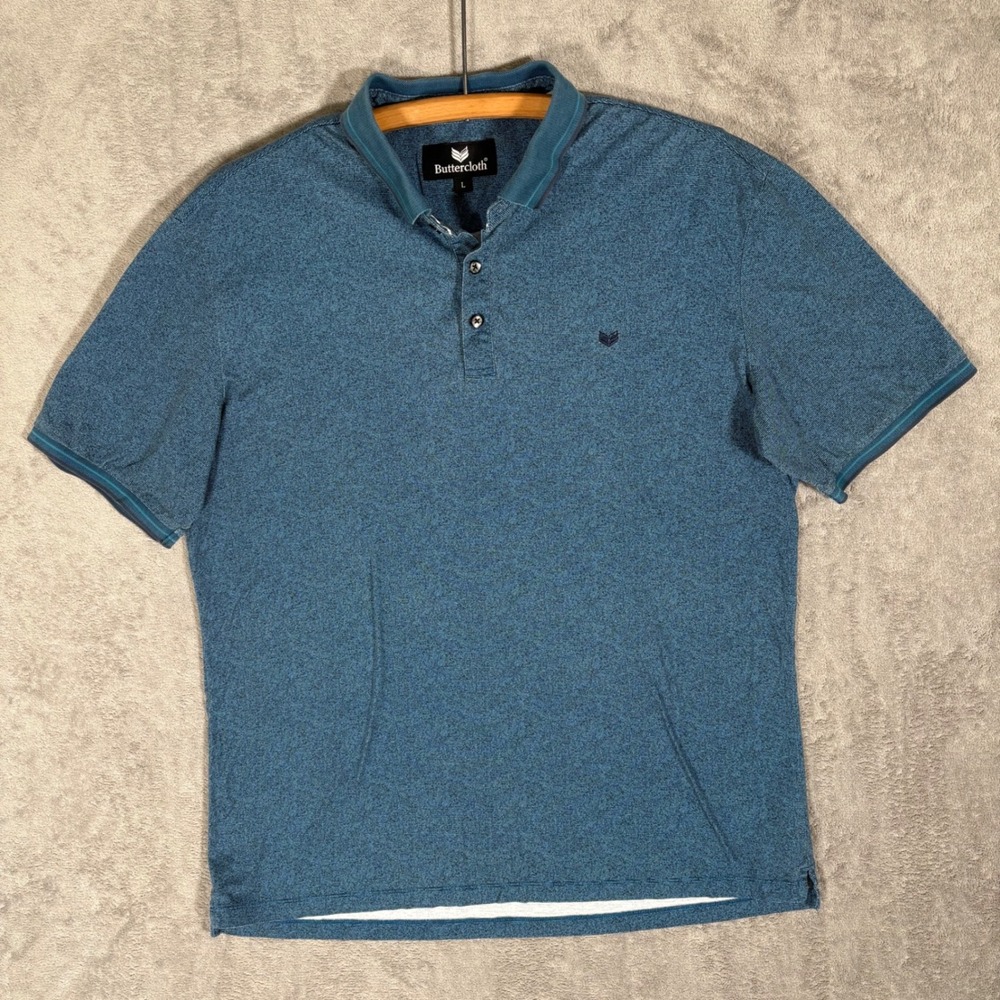 Buttercloth Mens Blue‎ Heather Short Sleeve Cotton Polo Shirt Size Large Preppy